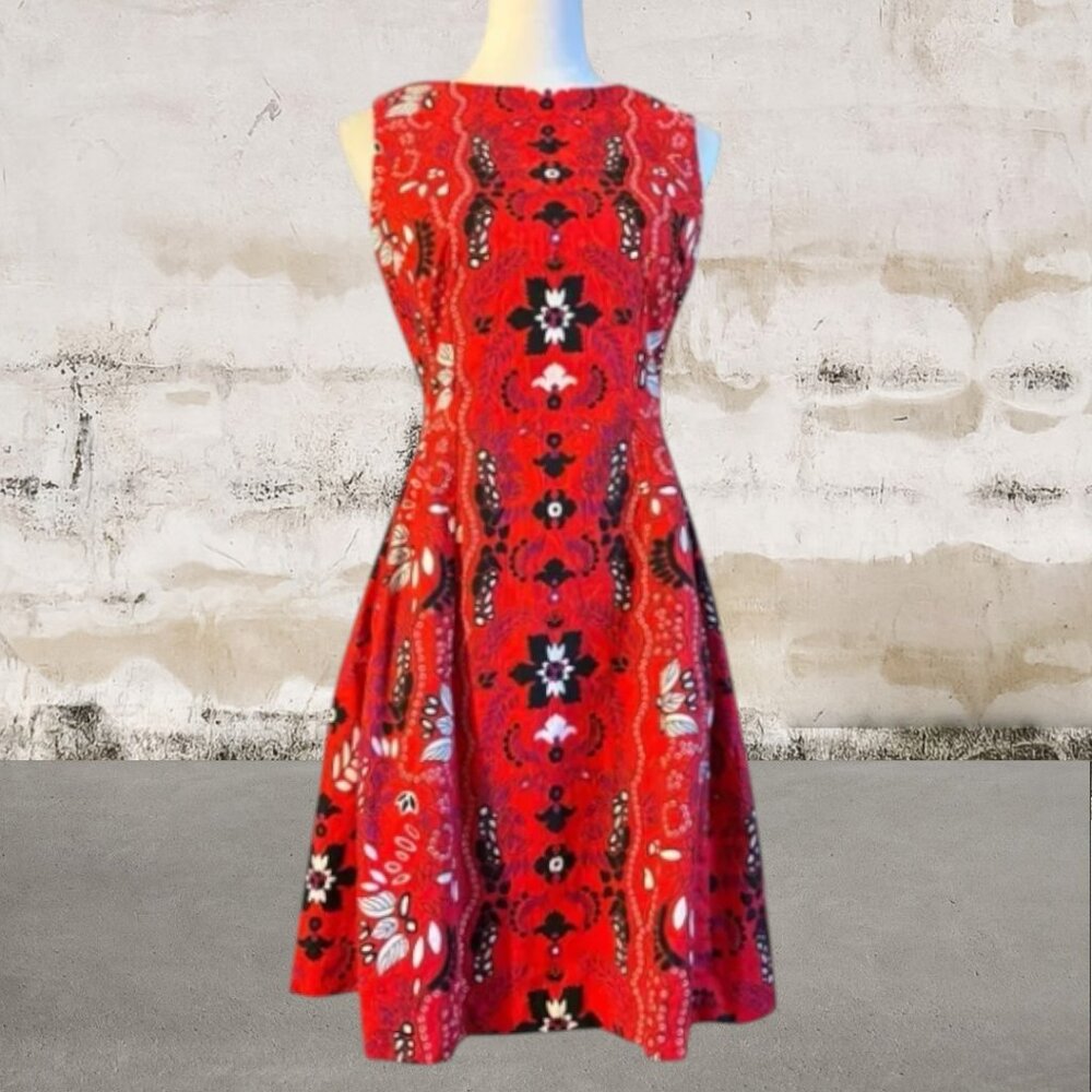 EVA Mendes by New York & Company Red A-Line Midi Dress Size 2